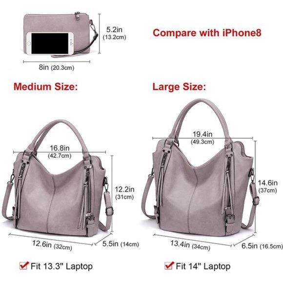 2 Pcs Tote Bag PU Leather Shoulder Bags Fashion Hobo Bags Large Purse Handbags - Picture 6 of 6